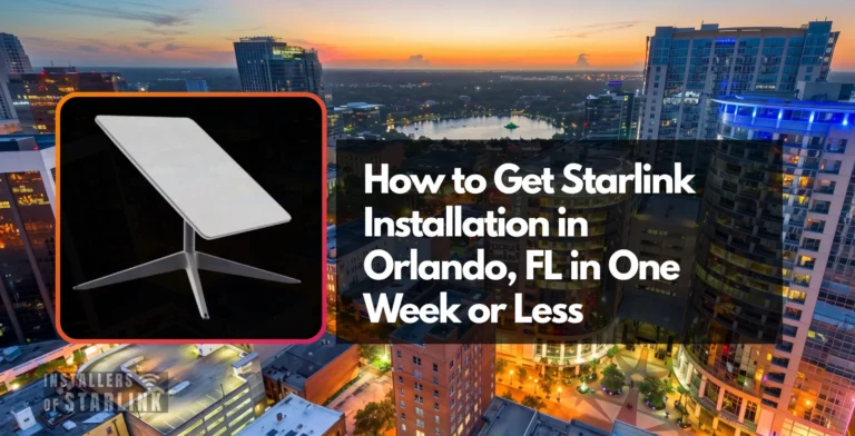 Starlink installation Orlando, FL — Orlando skyline at night with a Starlink speed test